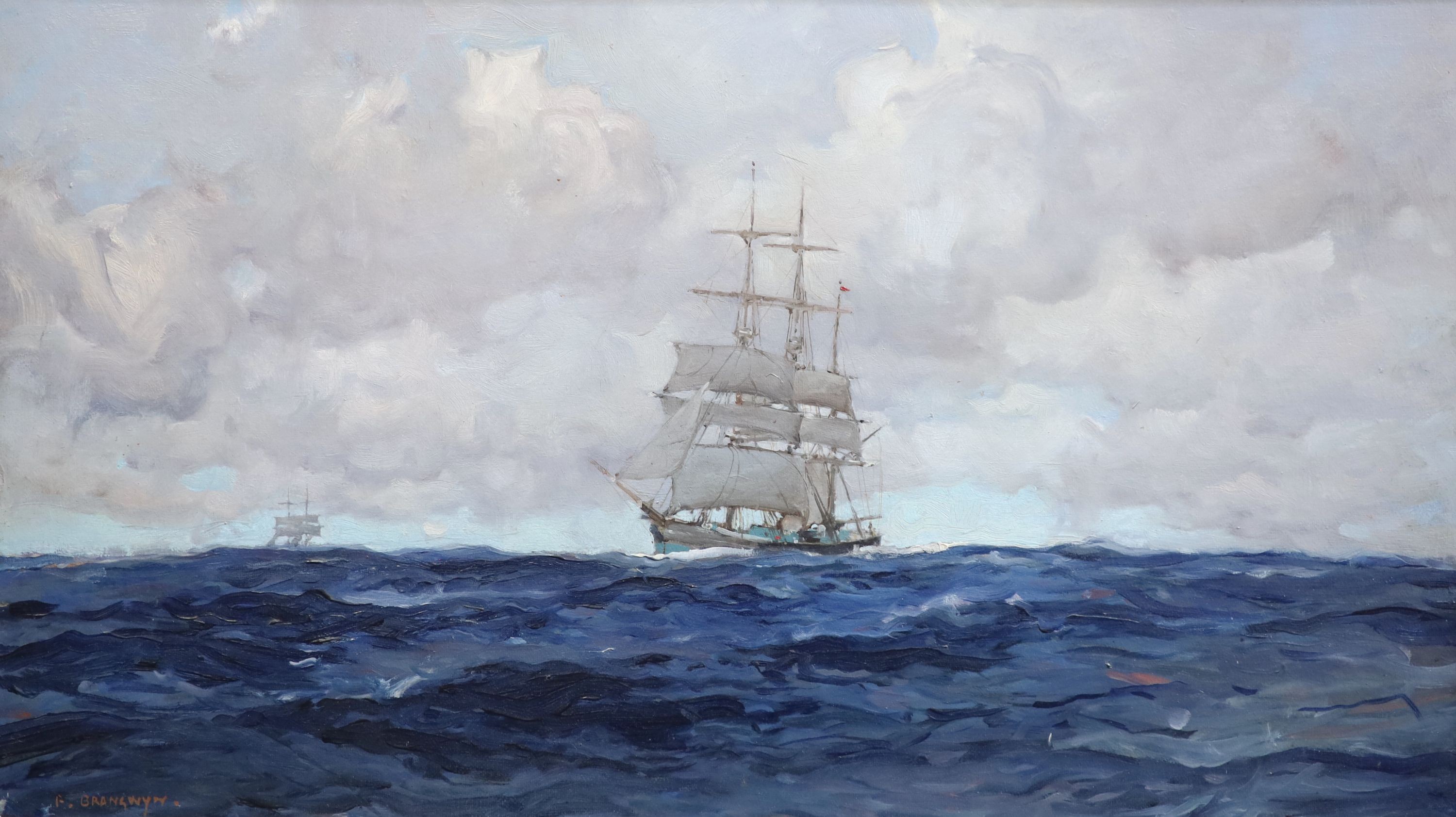 Frank Brangwyn (1867-1956), Outward Bound, oil on board, 43 x 75cm.